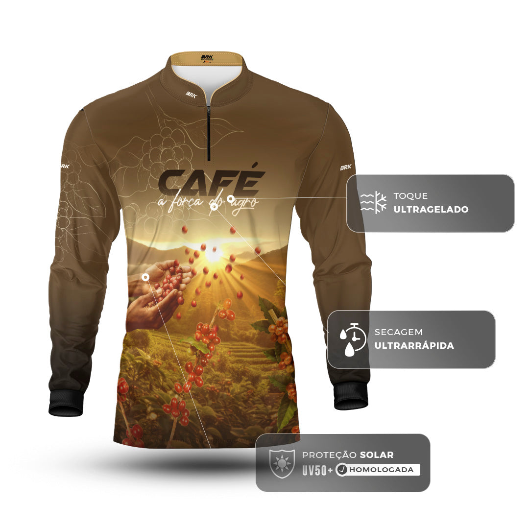 Camisa Agro Brk Café A Força do Agro com Proteção Solar UV50+ - Brk Agro