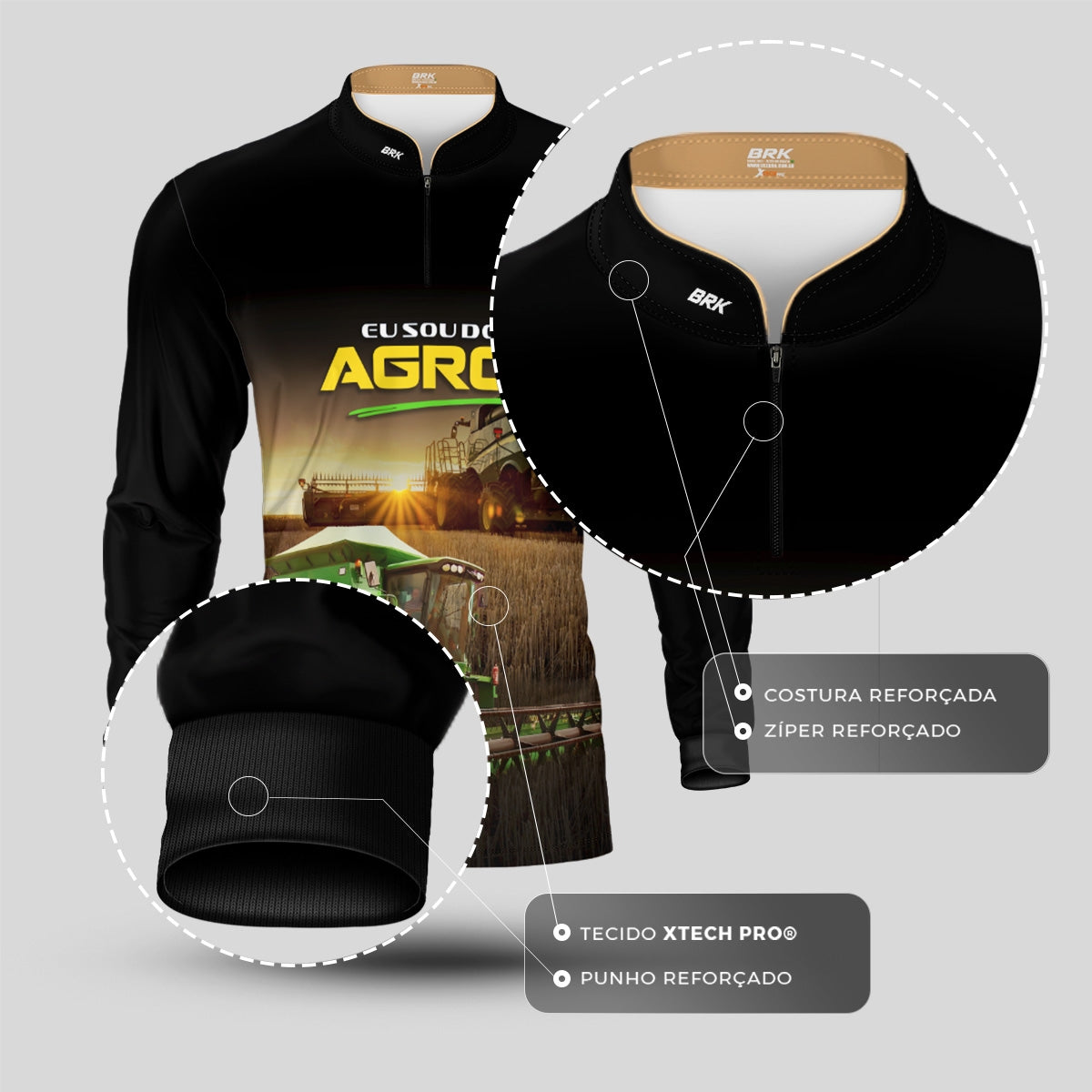 Camisa Agro Brk Eu Sou do Agro Colheitadeira com Proteção UV50 - Brk Agro