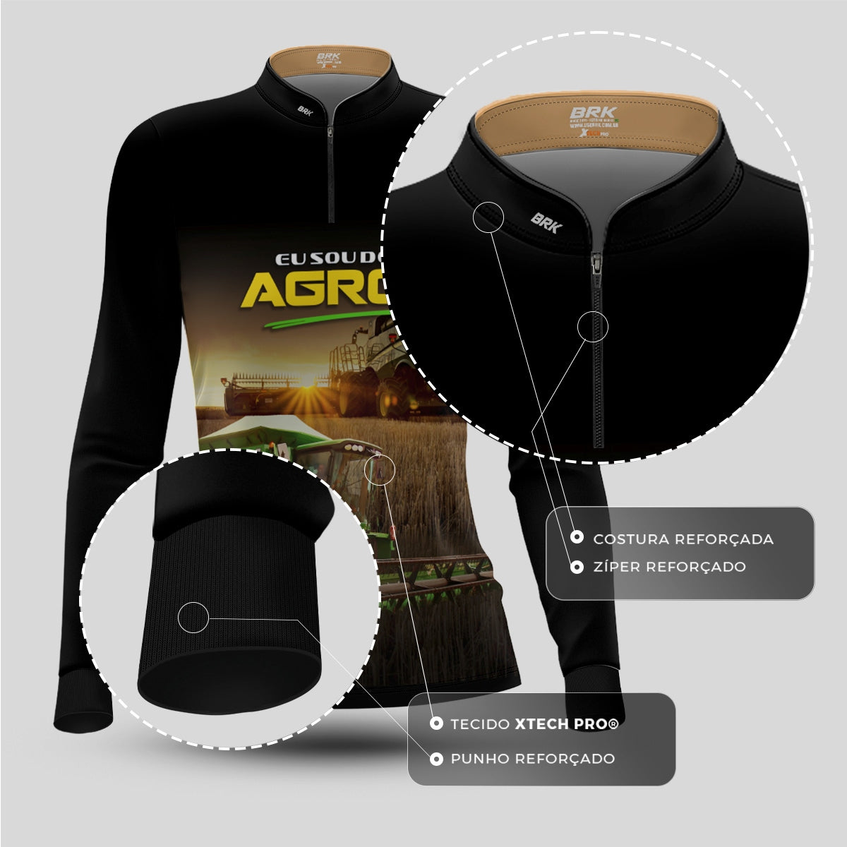 Camisa Agro Feminina Brk Eu Sou do Agro Colheitadeira com Proteção UV50 - Brk Agro