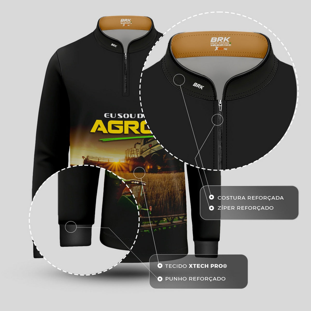 Camisa Agro Infantil Brk Eu Sou do Agro Colheitadeira com Proteção UV50 - Brk Agro