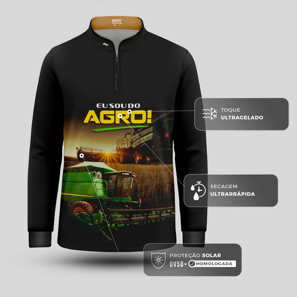 Camisa Agro Infantil Brk Eu Sou do Agro Colheitadeira com Proteção UV50 - Brk Agro