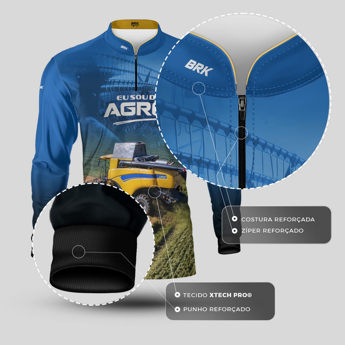 Camisa Agro Brk Eu Sou do Agro Colheitadeira Duplo Rotor com Proteção UV50 - Brk Agro
