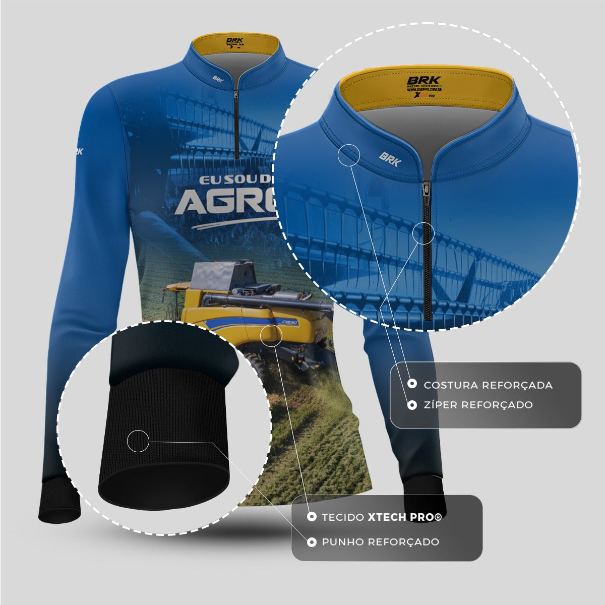 Camisa Agro Feminina Brk Eu Sou do Agro Colheitadeira Duplo Rotor com Proteção UV50 - Brk Agro