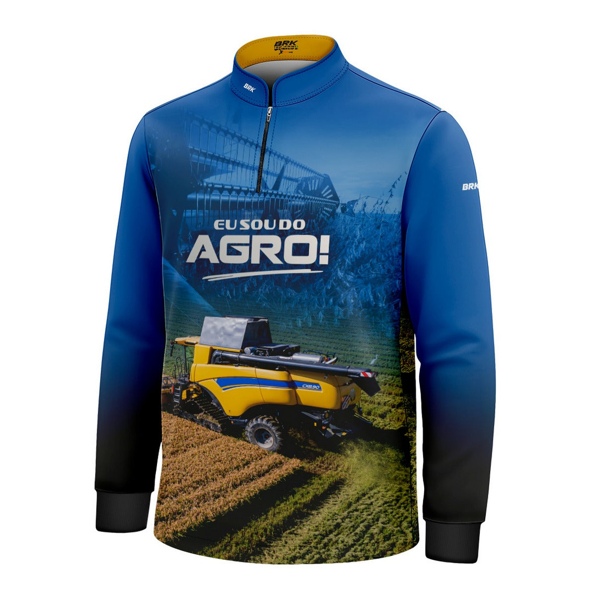Camisa Agro Infantil Brk Eu Sou do Agro Colheitadeira Duplo Rotor com Proteção UV50 - Brk Agro