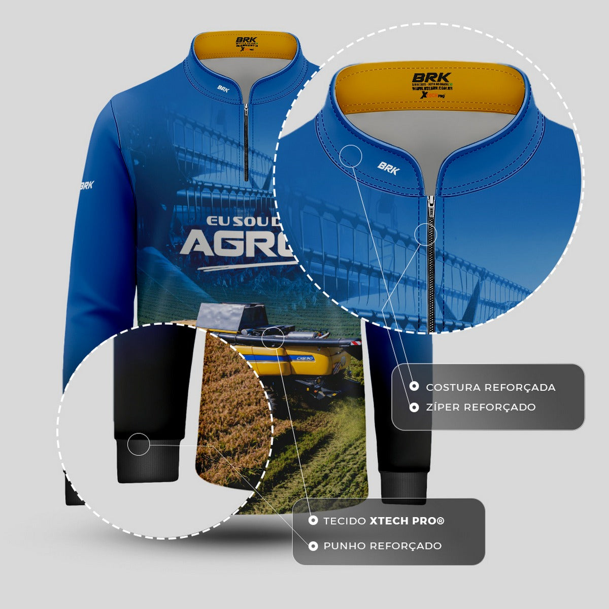 Camisa Agro Infantil Brk Eu Sou do Agro Colheitadeira Duplo Rotor com Proteção UV50 - Brk Agro