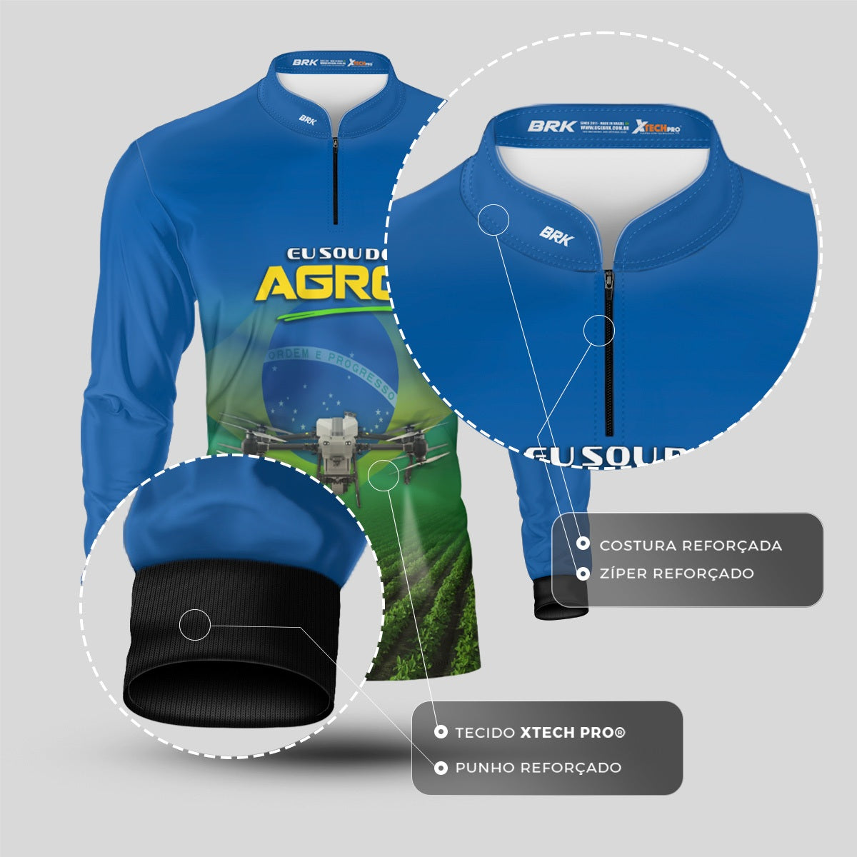 Camisa Agro Brk Eu Sou do Agro Drone Agrícola Brasil com Proteção UV50 - Brk Agro