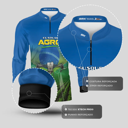 Camisa Agro Brk Eu Sou do Agro Drone Agrícola Brasil com Proteção UV50 - Brk Agro