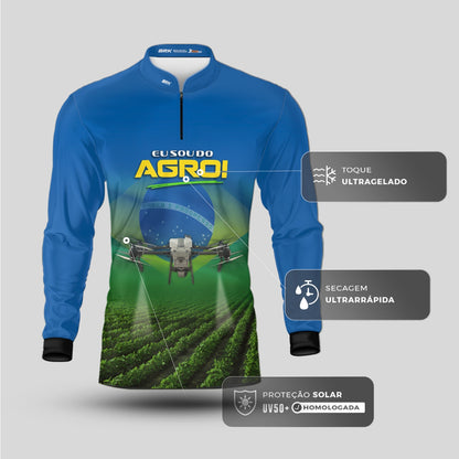 Camisa Agro Brk Eu Sou do Agro Drone Agrícola Brasil com Proteção UV50 - Brk Agro