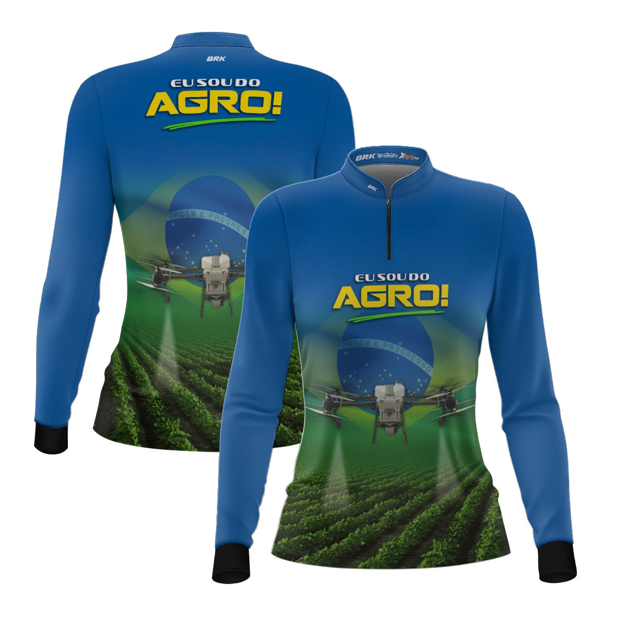 Camisa Agro Feminina Brk Eu Sou do Agro Drone Agrícola Brasil com Proteção UV50 - Brk Agro