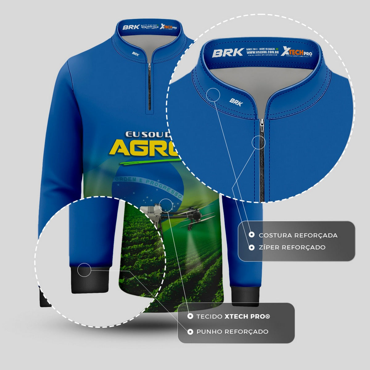 Camisa Agro Infantil Brk Eu Sou do Agro Drone Agrícola Brasil com Proteção UV50 - Brk Agro