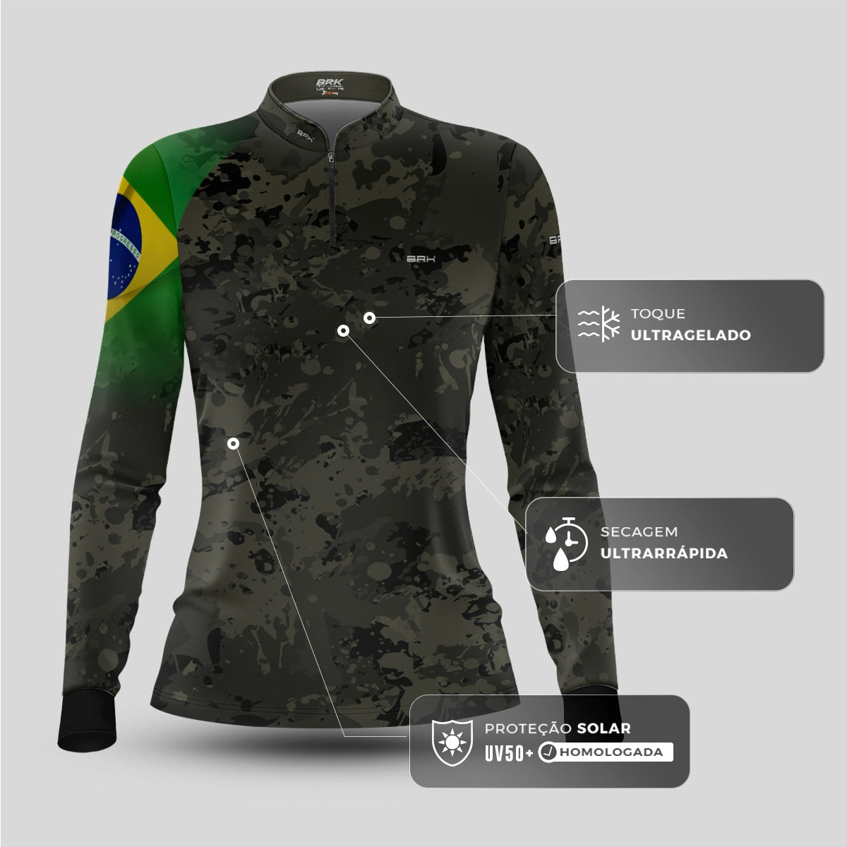 Camisa Agro Feminina Brk Eu Sou do Agro Camu Brasil com Proteção UV50 - Brk Agro