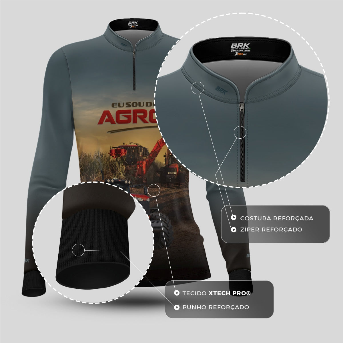 Camisa Agro Feminina Brk Eu Sou do Agro Trator Agrícola com Proteção UV50 - Brk Agro