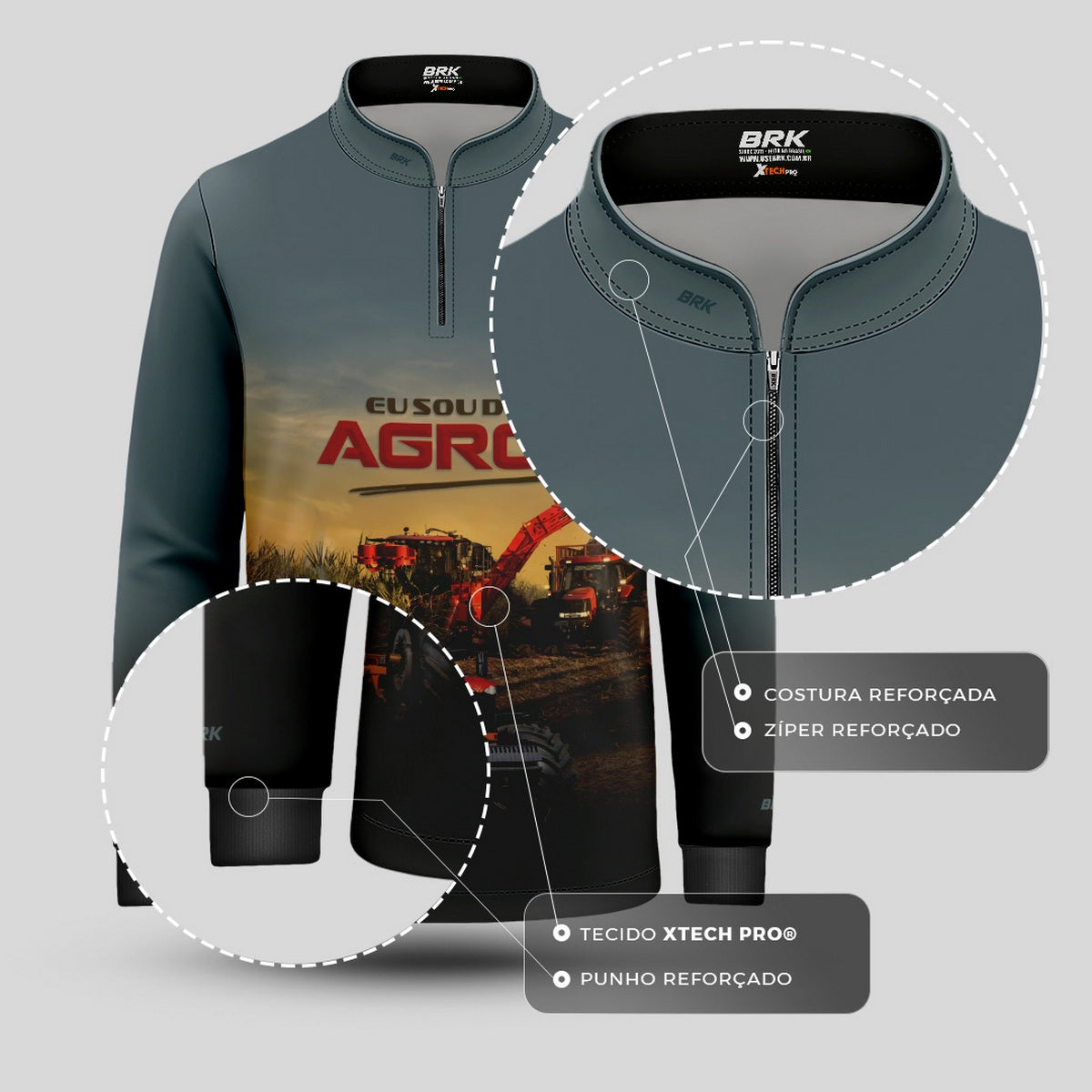 Camisa Agro Infantil Brk Eu Sou do Agro Trator Agrícola com Proteção UV50 - Brk Agro