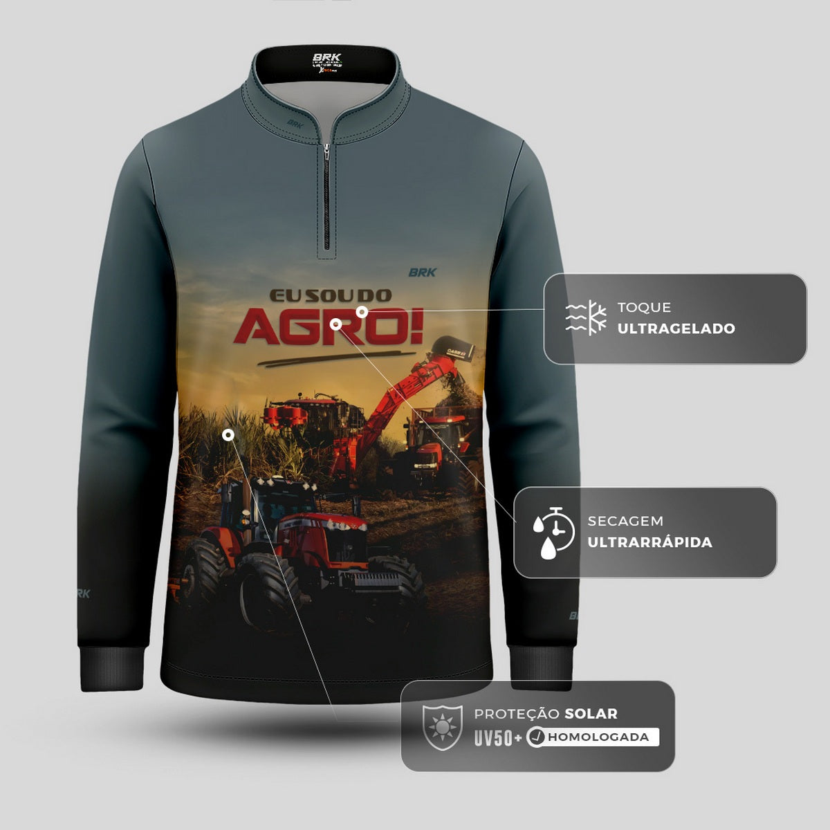 Camisa Agro Infantil Brk Eu Sou do Agro Trator Agrícola com Proteção UV50 - Brk Agro