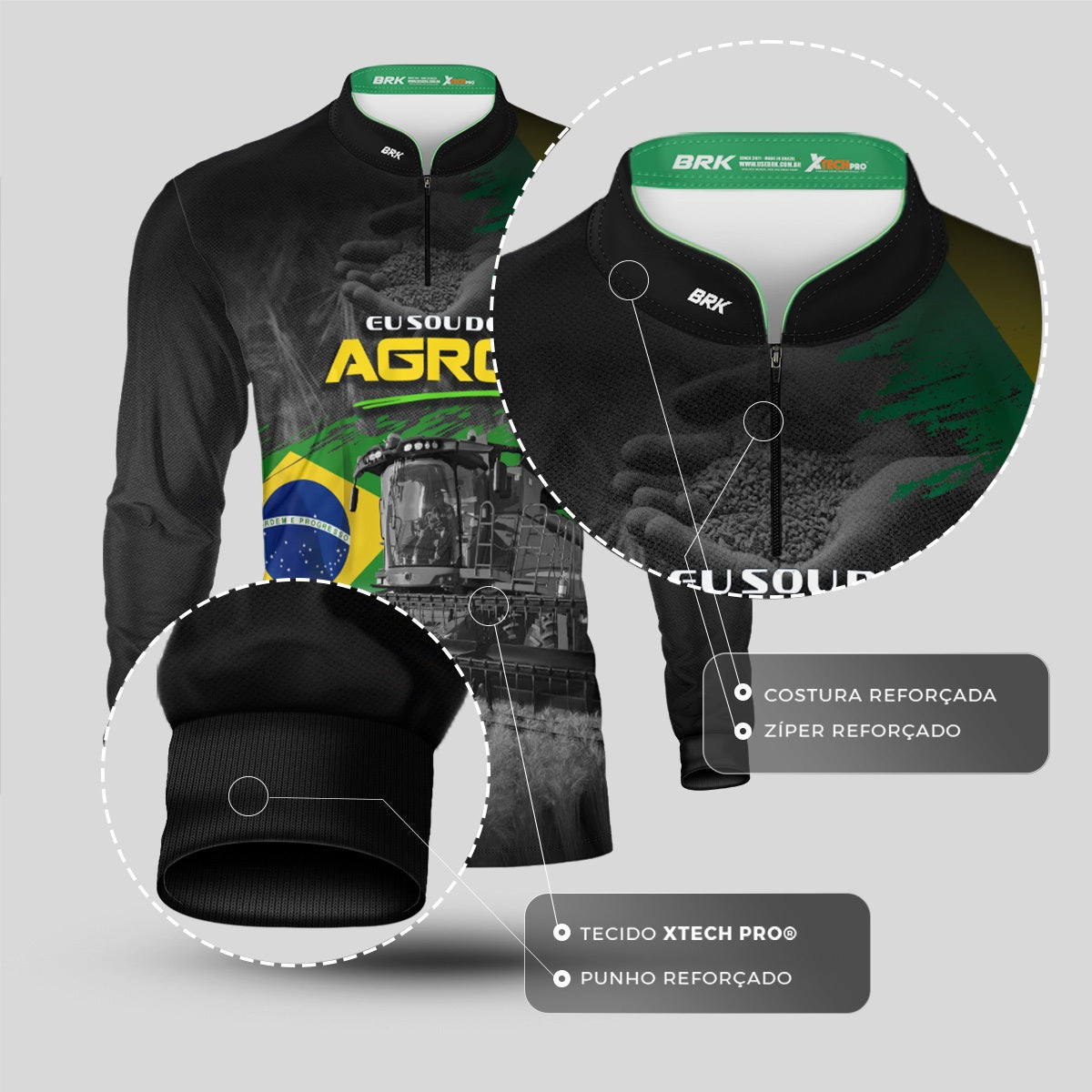 Camisa Agro Brk Eu Sou do Agro Colheitadeira Axial com Proteção UV50 - Brk Agro