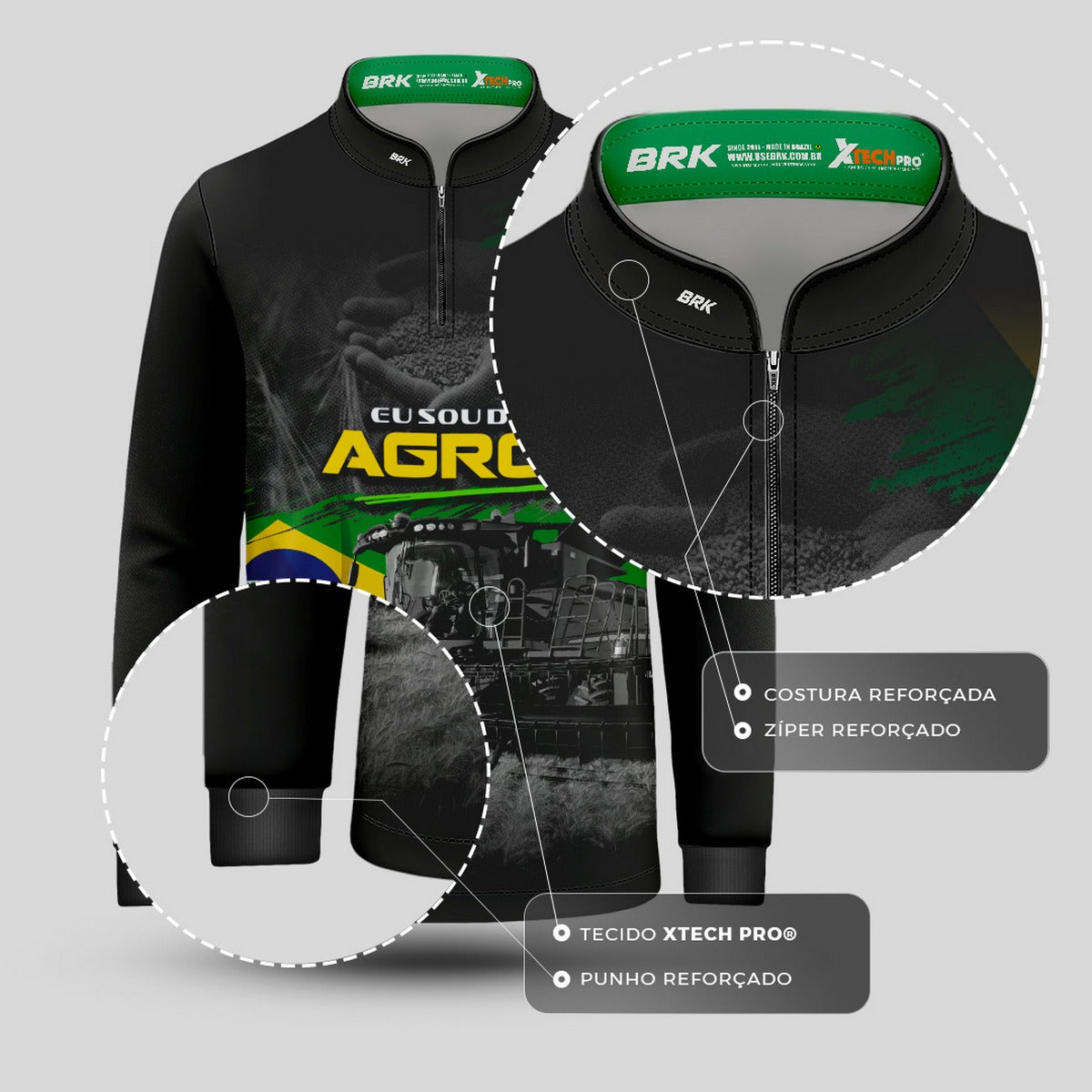 Camisa Agro Infantil Brk Eu Sou do Agro Colheitadeira Axial com Proteção UV50 - Brk Agro