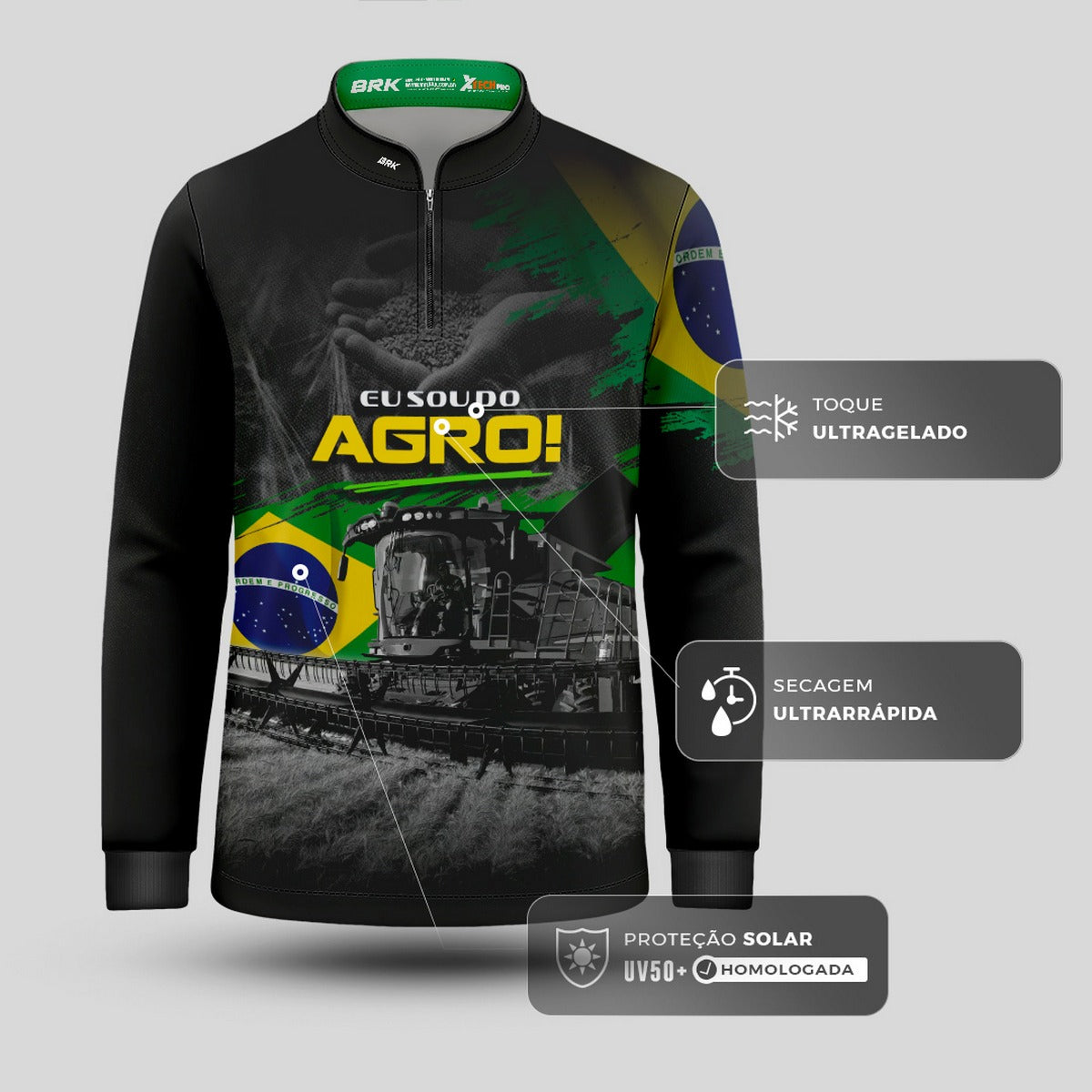 Camisa Agro Infantil Brk Eu Sou do Agro Colheitadeira Axial com Proteção UV50 - Brk Agro