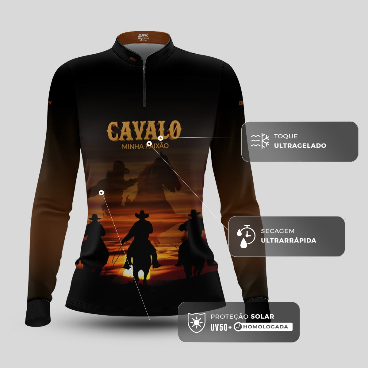 Camisa Agro Feminina Brk Eu Sou do Agro Cavalos Minha Paixão com Proteção UV50 - Brk Agro
