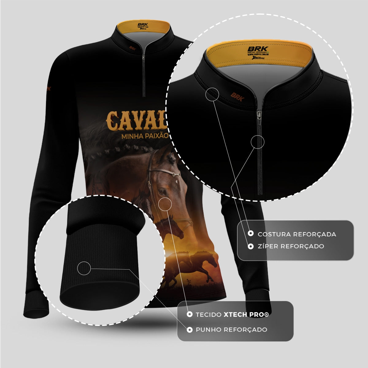 Camisa Agro Feminina Brk Eu Sou do Agro Cavalos Minha Paixão 2 com Proteção UV50 - Brk Agro