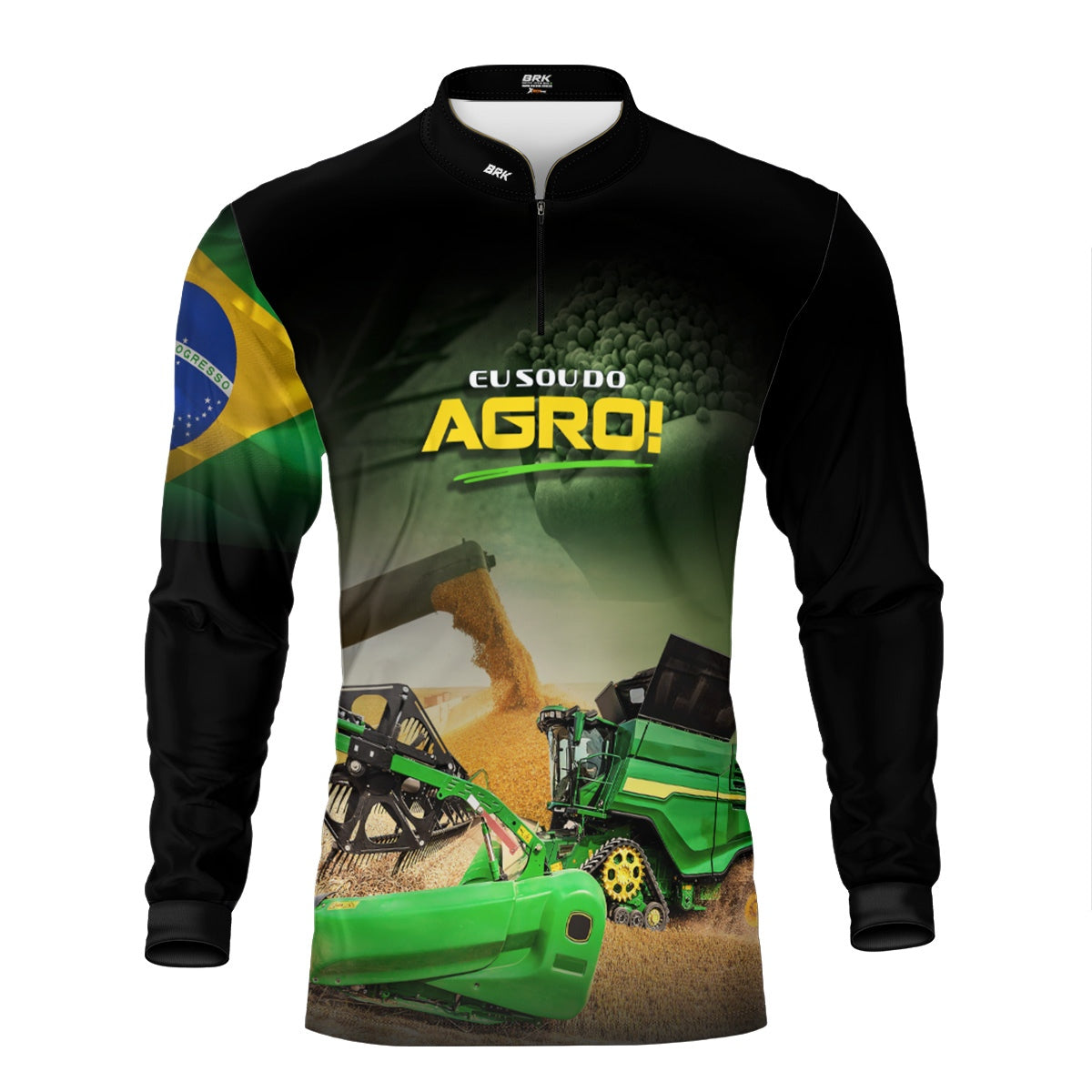 Camisa Agro Brk Eu Sou do Agro Colheitadeira Verde com Proteção UV50 - Brk Agro