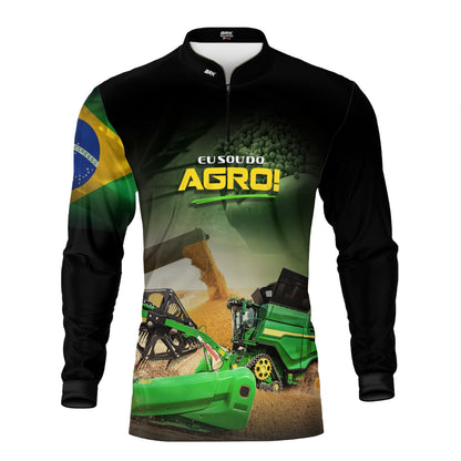 Camisa Agro Brk Eu Sou do Agro Colheitadeira Verde com Proteção UV50 - Brk Agro