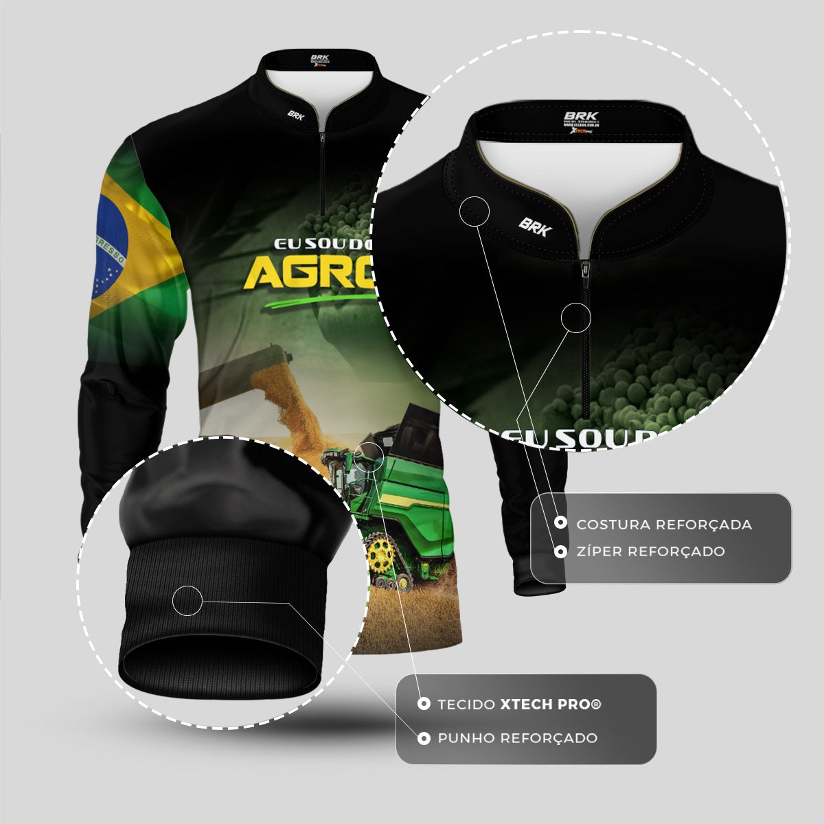 Camisa Agro Brk Eu Sou do Agro Colheitadeira Verde com Proteção UV50 - Brk Agro