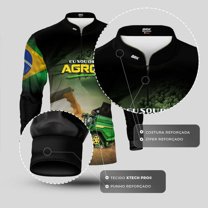 Camisa Agro Brk Eu Sou do Agro Colheitadeira Verde com Proteção UV50 - Brk Agro