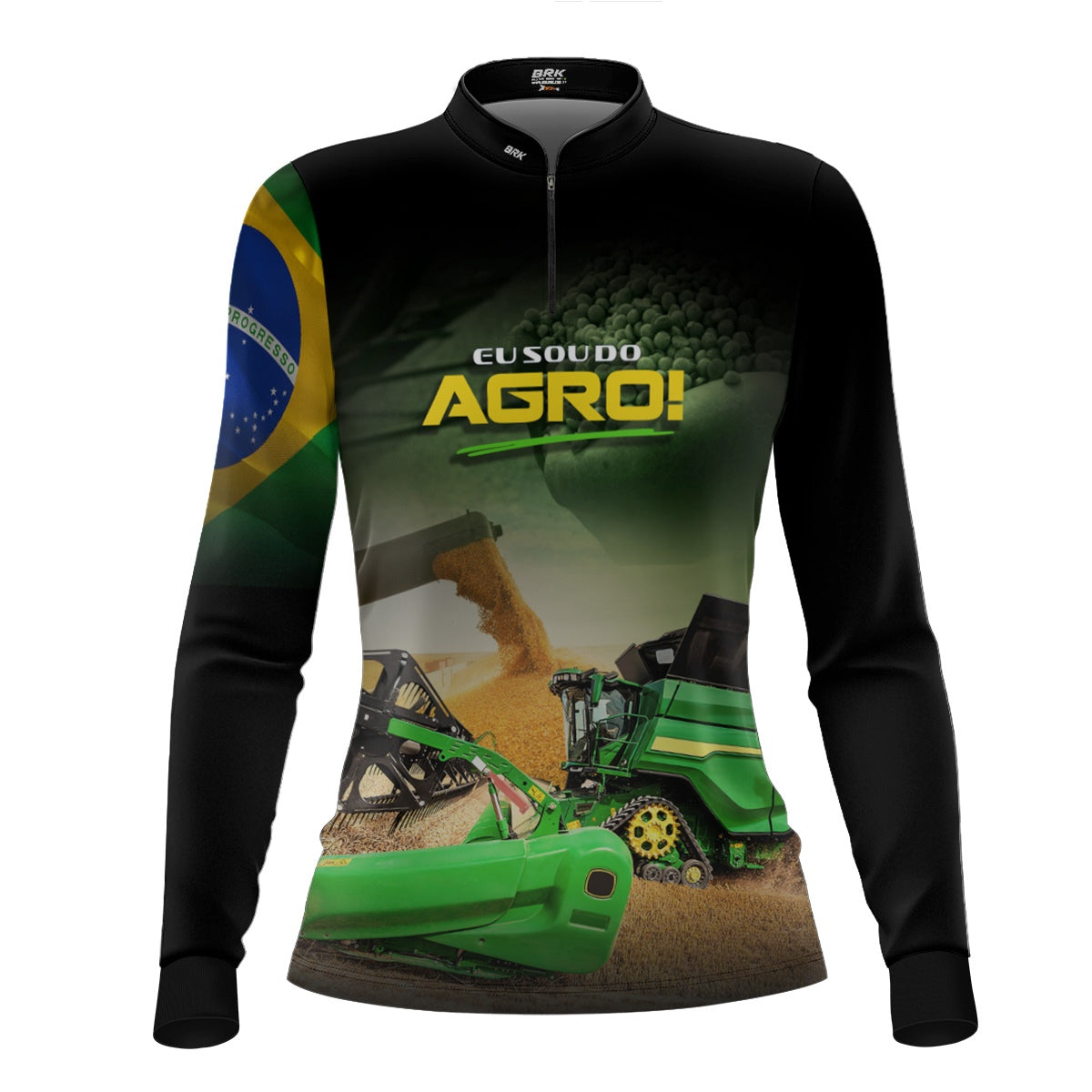 Camisa Agro Feminina Brk Eu Sou do Agro Colheitadeira Verde com Proteção UV50 - Brk Agro
