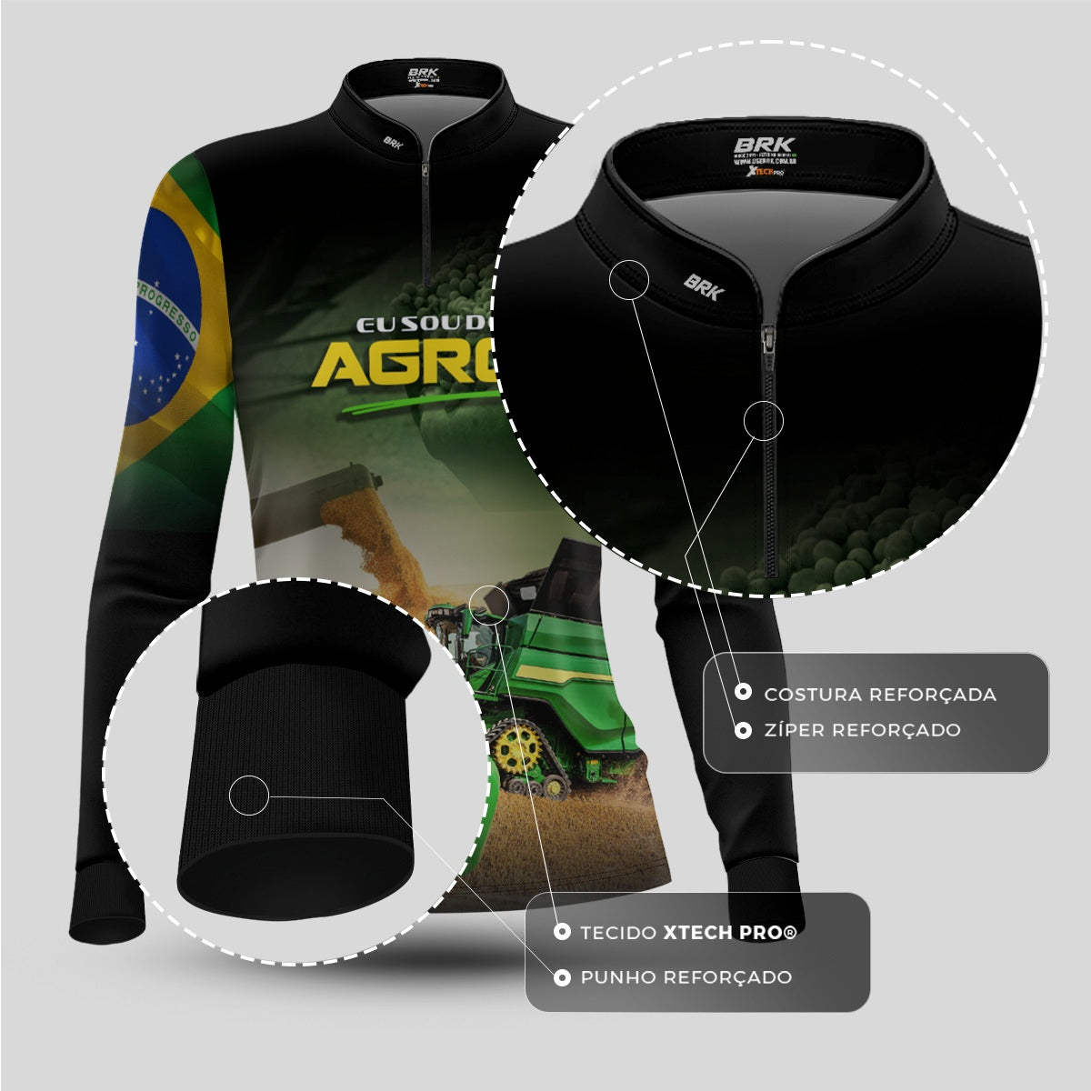 Camisa Agro Feminina Brk Eu Sou do Agro Colheitadeira Verde com Proteção UV50 - Brk Agro