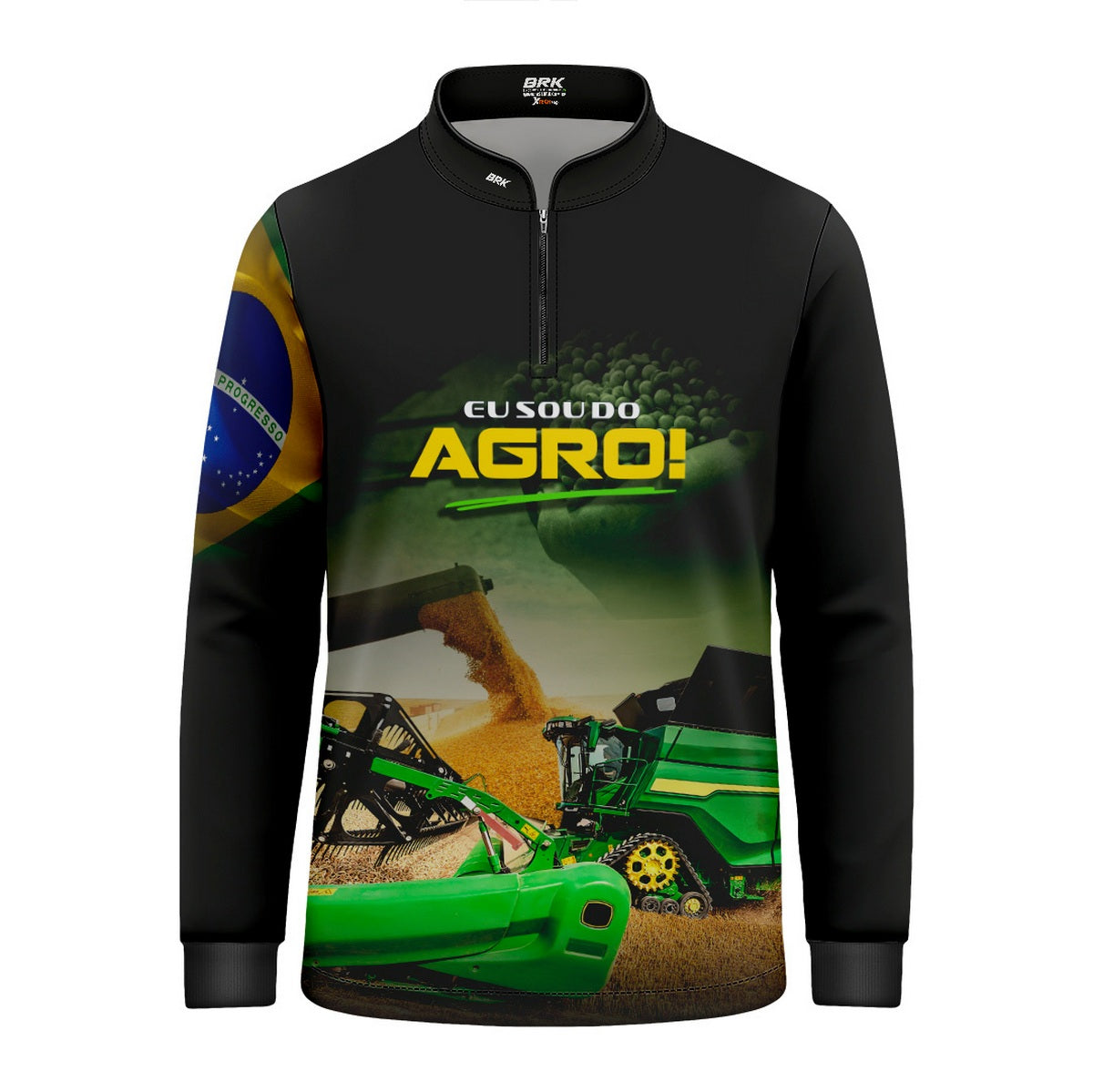 Camisa Agro Infantil Brk Eu Sou do Agro Colheitadeira Verde com Proteção UV50 - Brk Agro