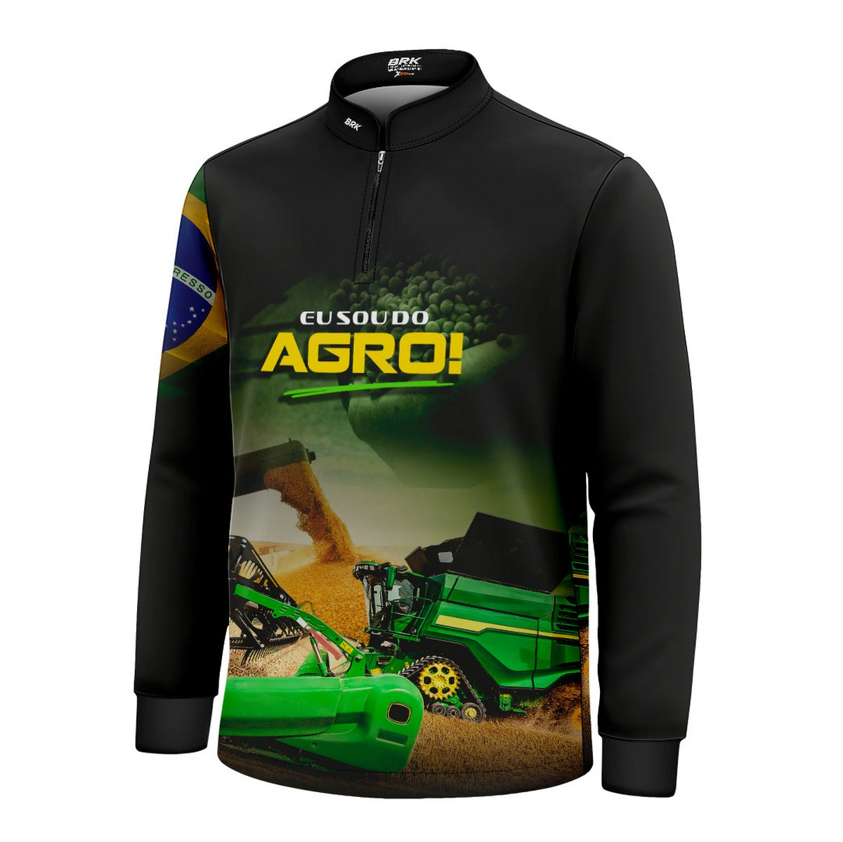 Camisa Agro Infantil Brk Eu Sou do Agro Colheitadeira Verde com Proteção UV50 - Brk Agro