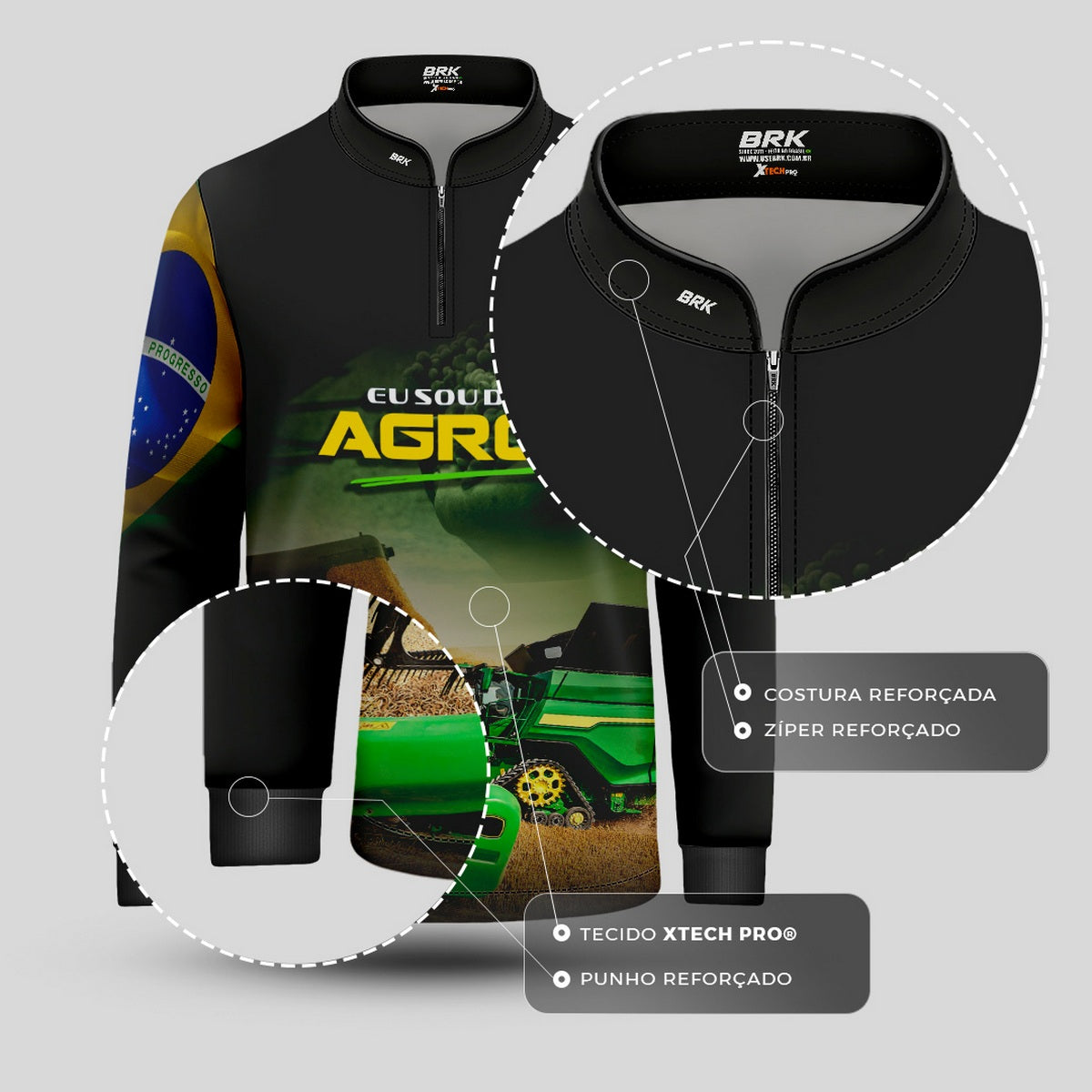 Camisa Agro Infantil Brk Eu Sou do Agro Colheitadeira Verde com Proteção UV50 - Brk Agro