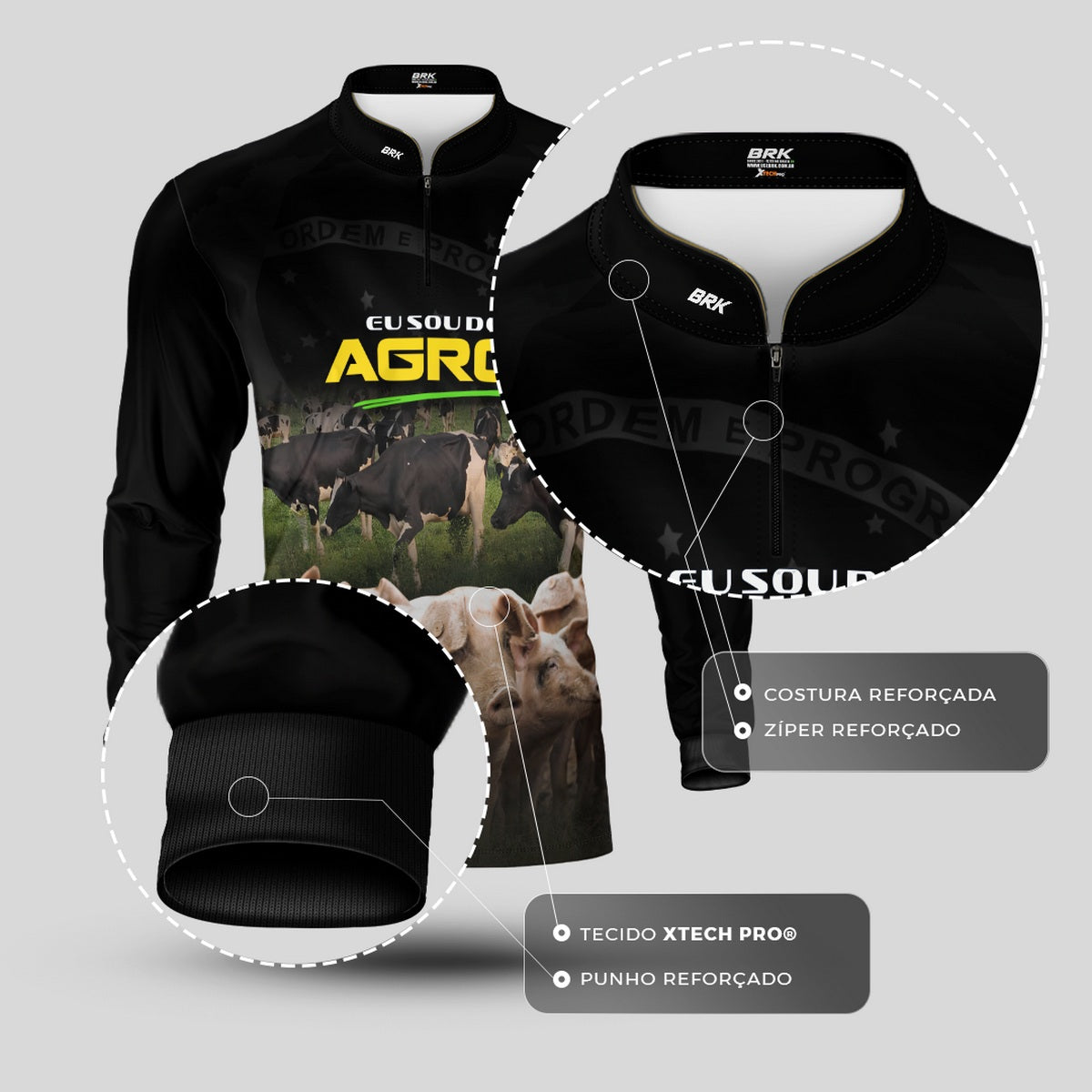 Camisa Agro Brk Eu Sou do Agro Preta Pecuária com Proteção UV50 - Brk Agro