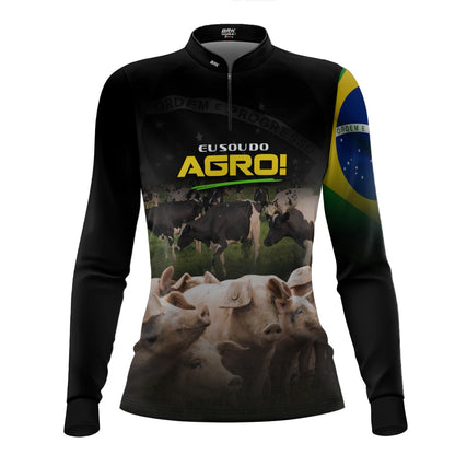 Camisa Agro Feminina Brk Eu Sou do Agro Preta Pecuária com Proteção UV50 - Brk Agro