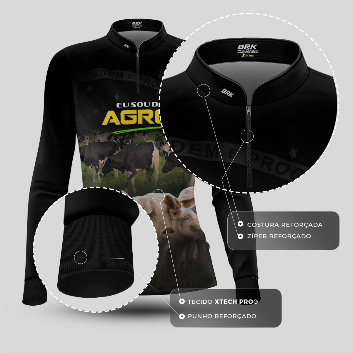 Camisa Agro Feminina Brk Eu Sou do Agro Preta Pecuária com Proteção UV50 - Brk Agro