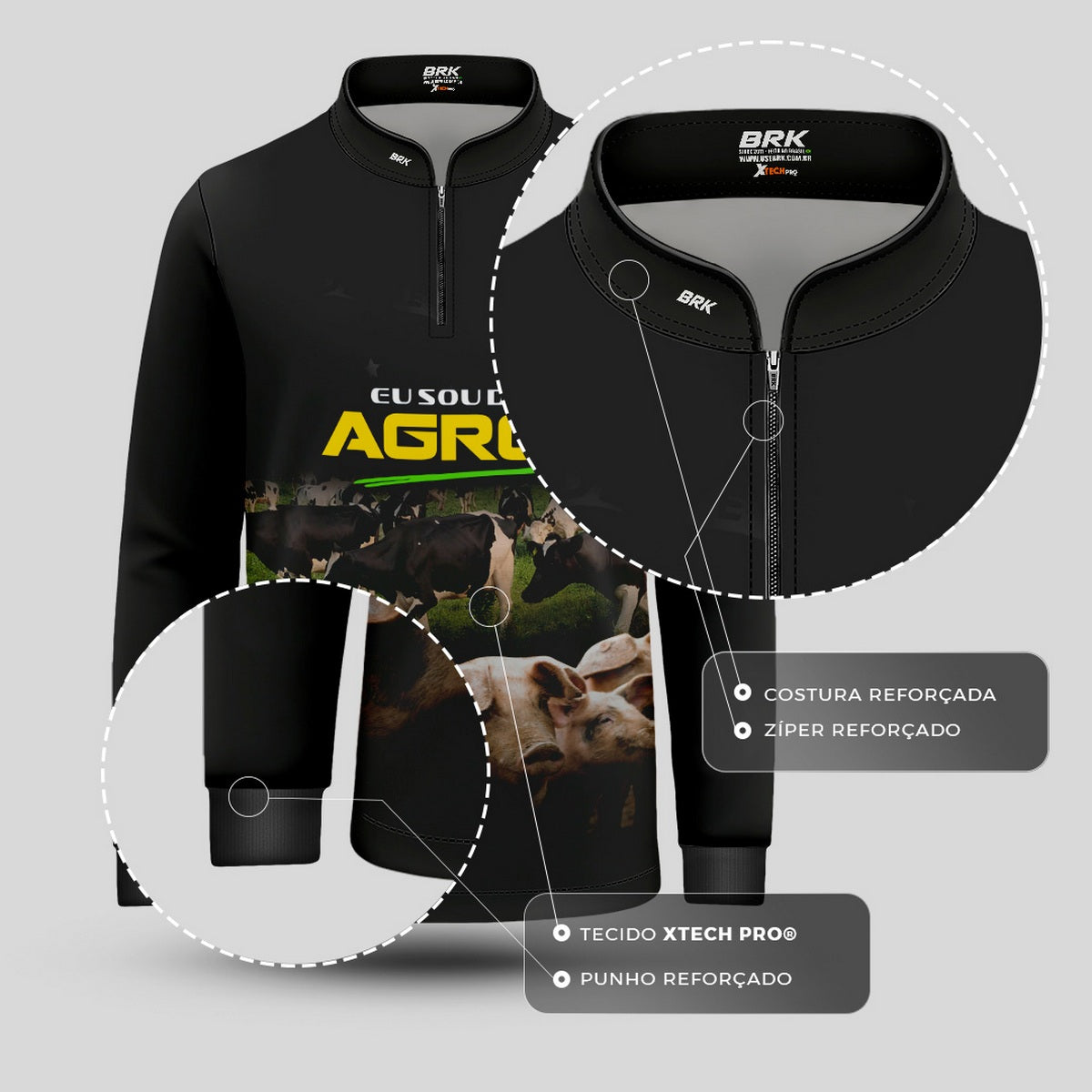 Camisa Agro Infantil Brk Eu Sou do Agro Preta Pecuária com Proteção UV50 - Brk Agro