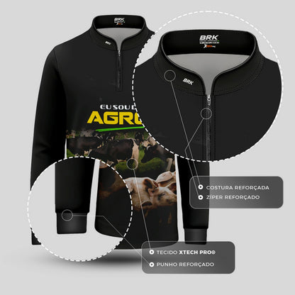 Camisa Agro Infantil Brk Eu Sou do Agro Preta Pecuária com Proteção UV50 - Brk Agro