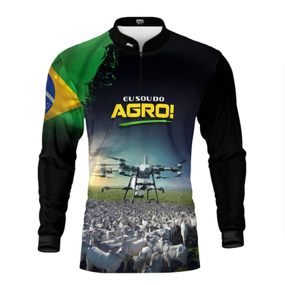 Camisa Agro Brk Eu Sou do Agro Preta Drone e Gado com Proteção UV50 - Brk Agro