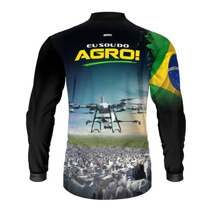 Camisa Agro Brk Eu Sou do Agro Preta Drone e Gado com Proteção UV50 - Brk Agro