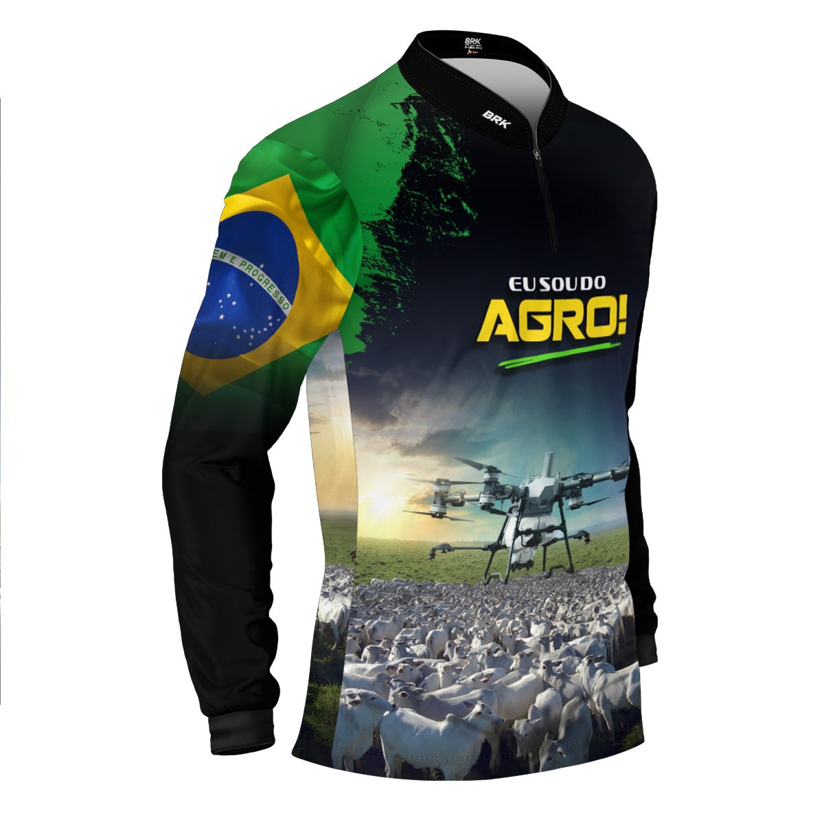 Camisa Agro Brk Eu Sou do Agro Preta Drone e Gado com Proteção UV50 - Brk Agro