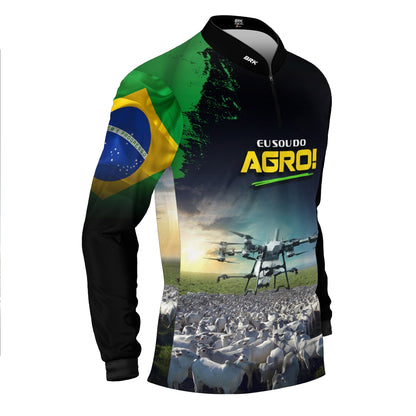 Camisa Agro Brk Eu Sou do Agro Preta Drone e Gado com Proteção UV50 - Brk Agro