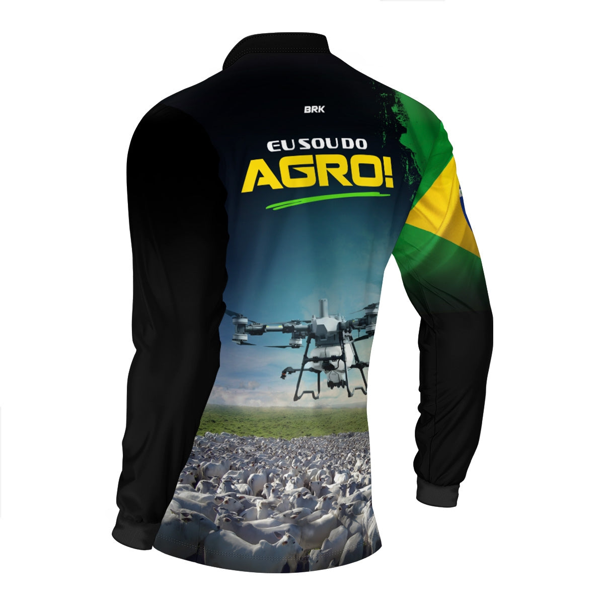 Camisa Agro Brk Eu Sou do Agro Preta Drone e Gado com Proteção UV50 - Brk Agro