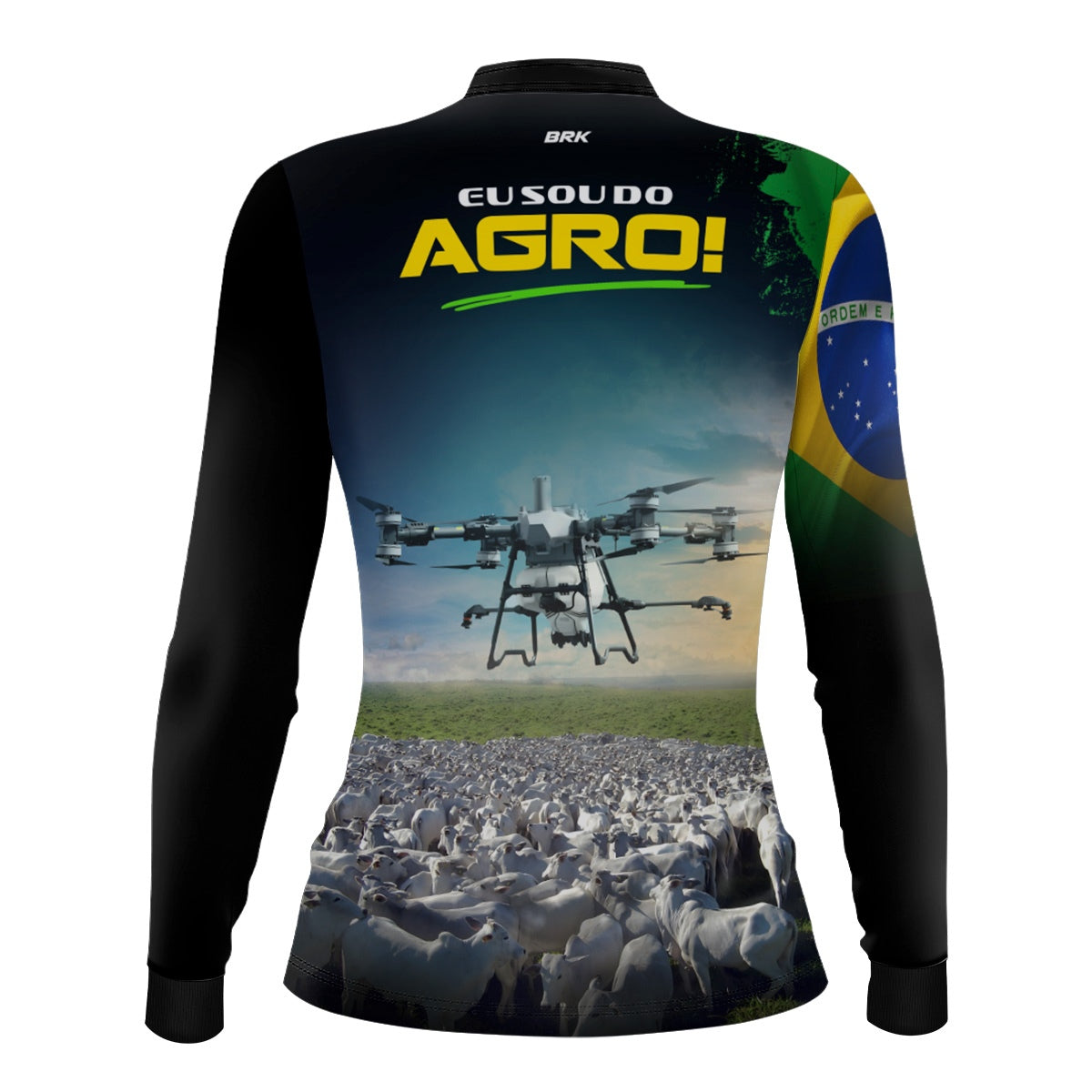 Camisa Agro Feminina Brk Eu Sou do Agro Preta Drone e Gado com Proteção UV50 - Brk Agro