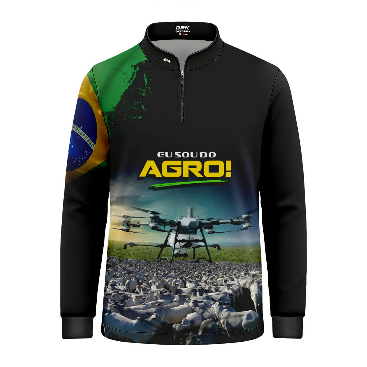 Camisa Agro Infantil Brk Eu Sou do Agro Preta Drone e Gado com Proteção UV50 - Brk Agro