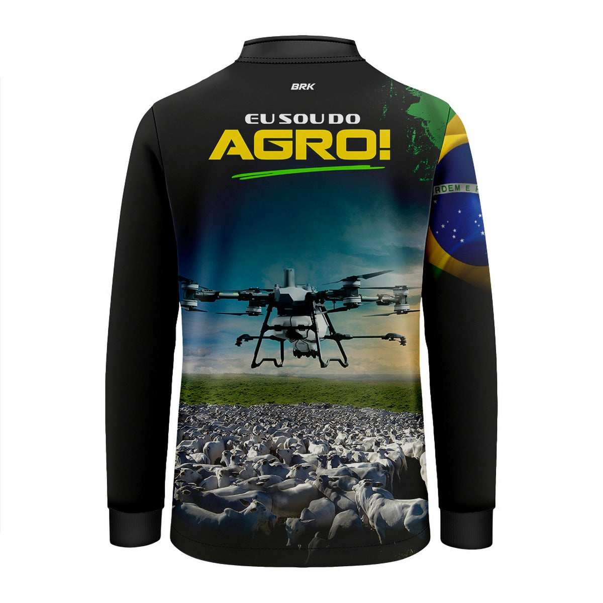 Camisa Agro Infantil Brk Eu Sou do Agro Preta Drone e Gado com Proteção UV50 - Brk Agro