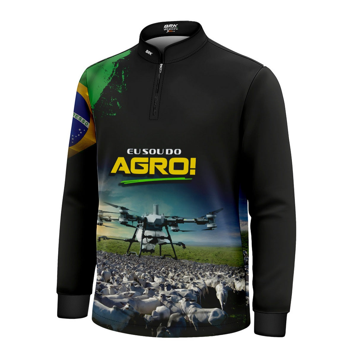 Camisa Agro Infantil Brk Eu Sou do Agro Preta Drone e Gado com Proteção UV50 - Brk Agro