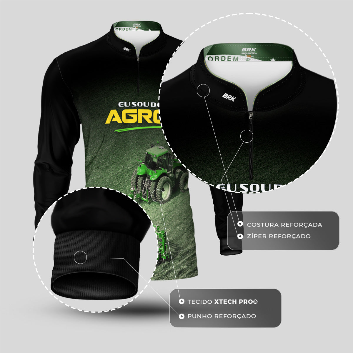 Camisa Agro Brk Eu Sou do Agro Preta Roçadeira com Proteção UV50 - Brk Agro