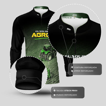 Camisa Agro Brk Eu Sou do Agro Preta Roçadeira com Proteção UV50 - Brk Agro