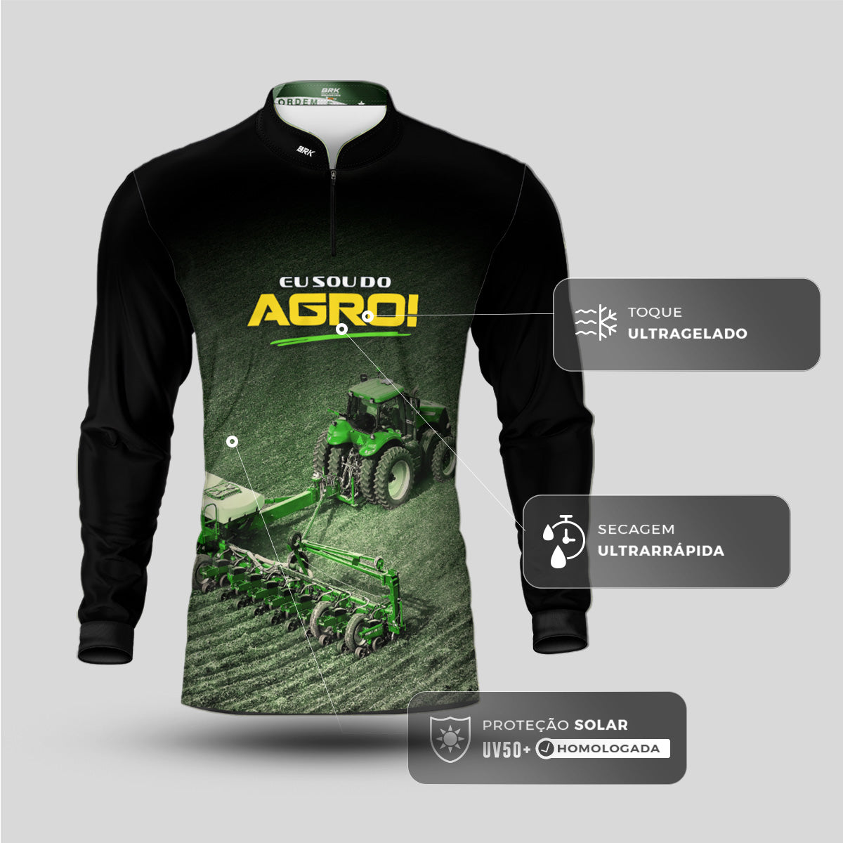 Camisa Agro Brk Eu Sou do Agro Preta Roçadeira com Proteção UV50 - Brk Agro