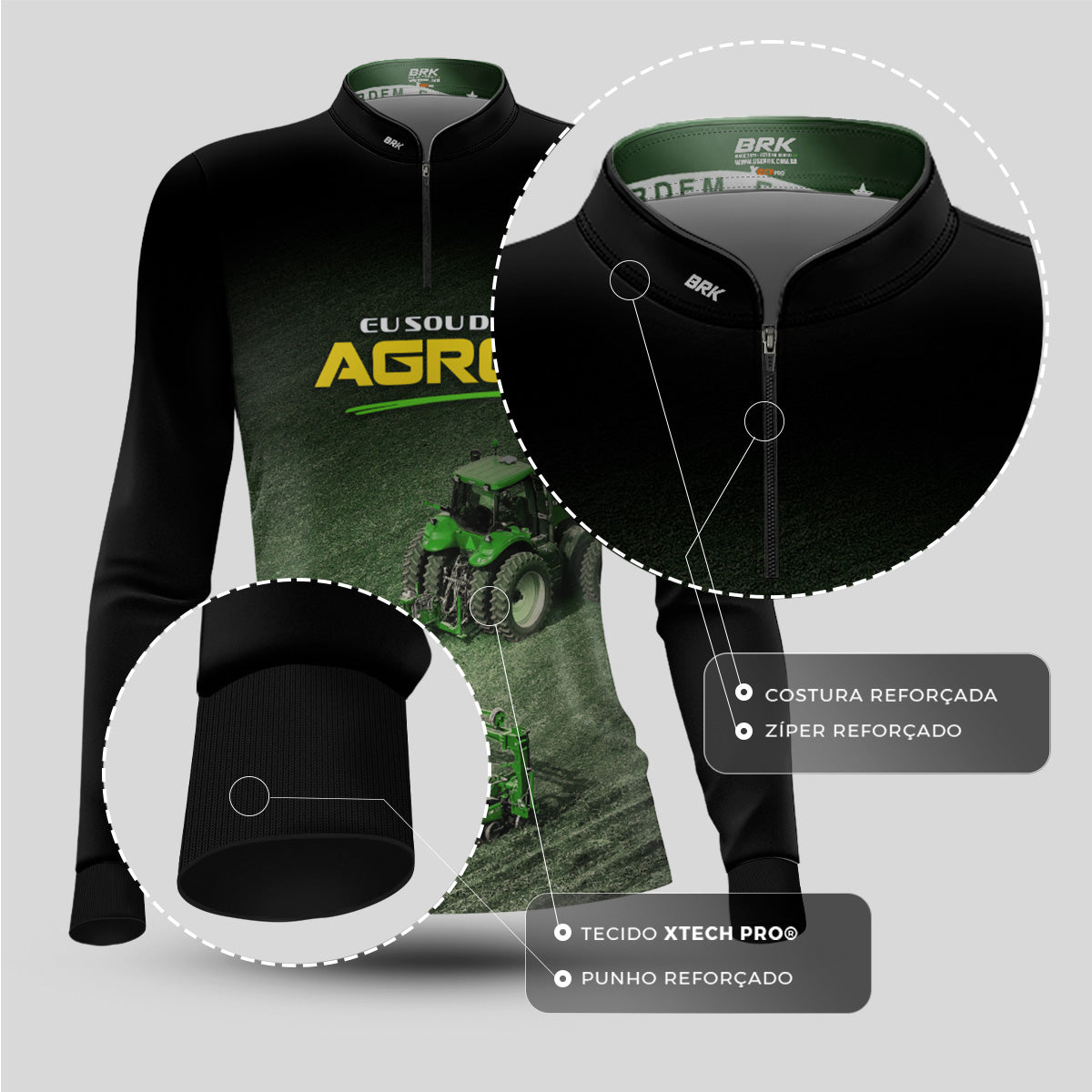 Camisa Agro Feminina Brk Eu Sou do Agro Preta Roçadeira com Proteção UV50 - Brk Agro